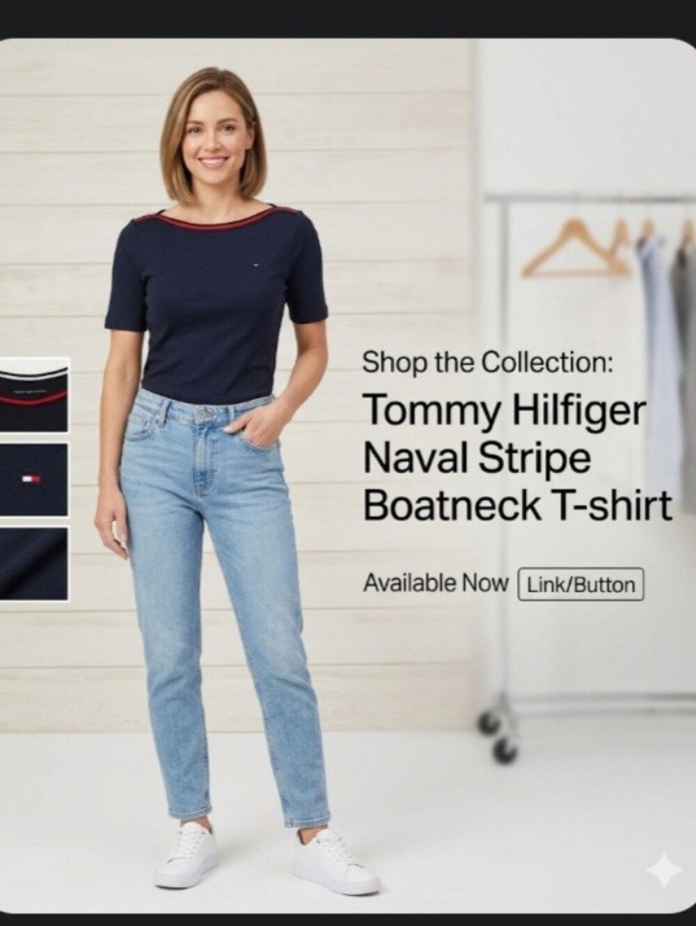 Tommy Hilfiger Navy Cotton Tee with Red & White Trim! Classic!